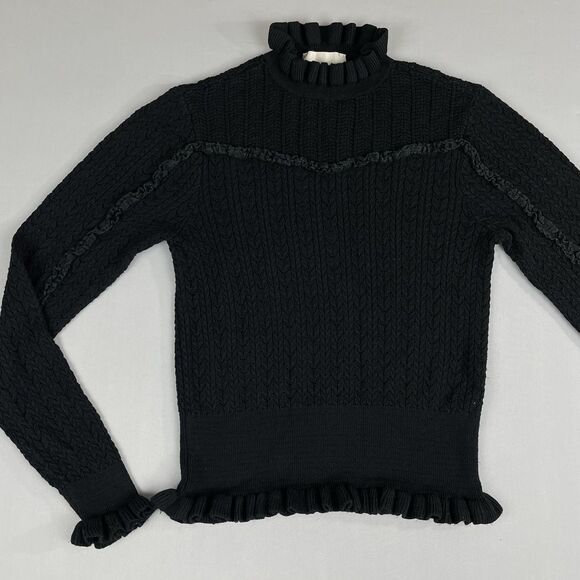 Industry Republic Clothing Ruffle Knit Mock Neck Sweater Women's Med Sheer Black - Picture 5 of 16